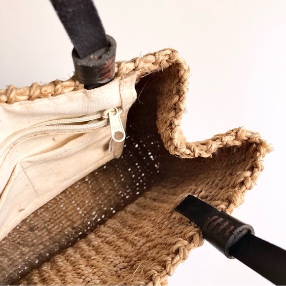 VINTAGE Y2K NINE WEST RESORT LIGHT TAN TWINE/LEATHER/CANVAS MINI PURSE - Picture 4 of 7